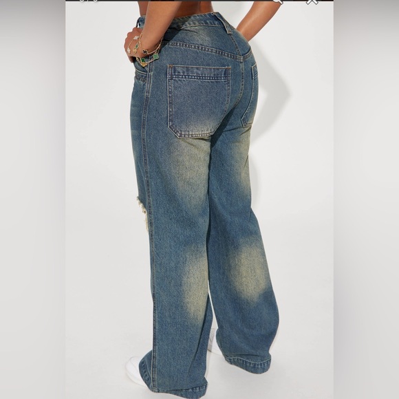 Fashion Nova Drew Drop Waist Baggy Jeans - Dark Wash Size 7 - Picture 4 of 5